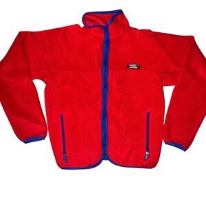 Vintage 90's L.L. Bean Fleece Jacket Red with blue Trim full zip adult size READ